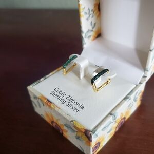 NWOT NIB Nanette Lepore Cubic Zirconia Sterling Silver rectangle Earrings